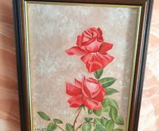 Beautiful Framed Floral Acrylic Painting Red Roses Signed Martin