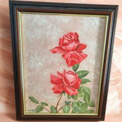 Beautiful Framed Floral Acrylic Painting Red Roses Signed Martin