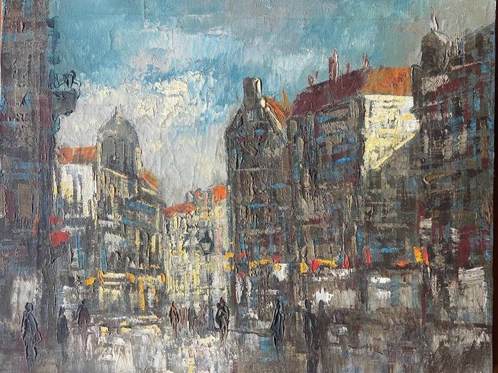 Mid Century Impasto oil on canvas painting