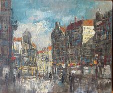 Mid Century Impasto oil on canvas painting