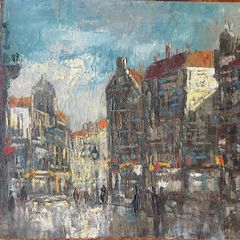 Mid Century Impasto oil on canvas painting