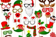 32pcs Complete Christmas Photo Booth Prop Set with Elf Hats, Santa Costumes, Reindeer Antlers &amp; Mustaches - Party Favors, Photo &amp; s, Holiday Party Supplies (Paper Masks, Glasses, Bows, Candy Cane Decorations