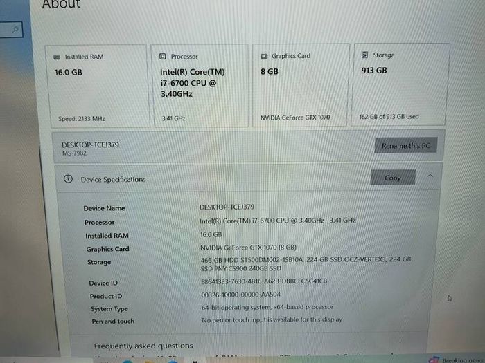 Gaming PC i7 6700/16gb/GTX1070/2xSSD