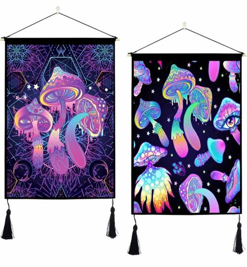 2 Pack Trippy Tapestry Wall Hanging Psychedelic Tapestries with Tassels Fantasy Wall Art Colorful Hippie Home Decor for Bedroom Aesthetic (35cmx50cm)