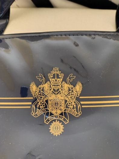 Harrods Tote Bag.  Dark blue PVC with zipped top