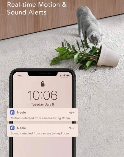 Baby Monitor WiFi Dog Pet Camera Indoor,360-degree Wireless IP Camera,1080P Home Security Camera,Motion Tracking,Night Vision,Works with Alexa (FREE POSTAGE)