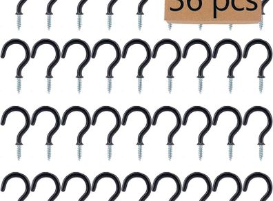 36PCS Metal Ceiling Hooks 1-1/4 Inch Multipurpose Vinyl Coated Screw-in Wall Hooks for Hanging Plants, Cups, Utensils, Lights and Stuff Great for Indoor & Outdoor Use