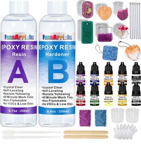 Epoxy Resin Kit 500ml, 2 Part Casting Resin Starter Kit, Resin Kits for Beginners, Epoxy Resin and Hardener with Key Chains Moulds for Sculpting Moulding & Casting, Art & Craft, Jewelry Making Kit (FREE POSTAGE)