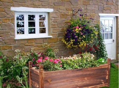 Raised Garden Bed Flower or Vegetable Planter Window Mounted Plant Box for Garden, Yard Wood Box for Planting