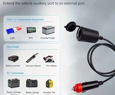 Car Cigarette Lighter Extension Cord: 1m/39.37-inch Splitter with 15A Fuse - 12V/24V Power