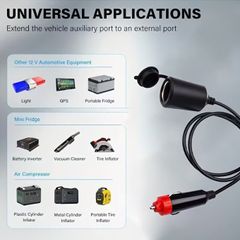 Car Cigarette Lighter Extension Cord: 1m/39.37-inch Splitter with 15A Fuse - 12V/24V Power
