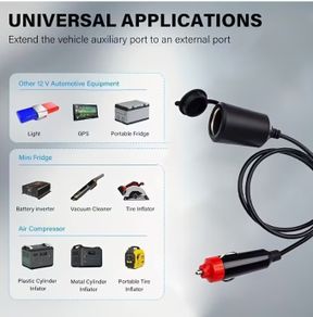 Car Cigarette Lighter Extension Cord: 1m/39.37-inch Splitter with 15A Fuse - 12V/24V Power