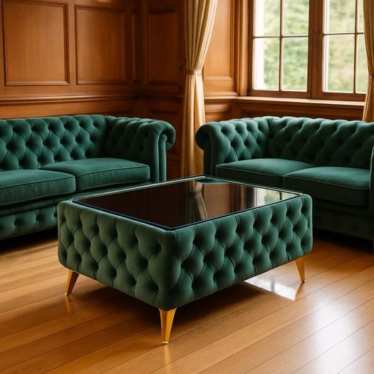 Coffee table with glass and metal legs