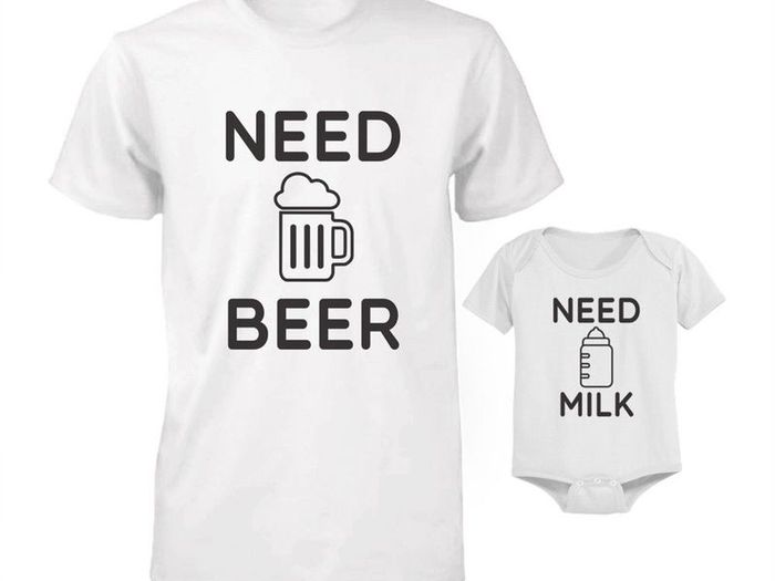 Daddy and Baby Matching T-Shirt and Bodysuit Set - Need Beer and Need Milk