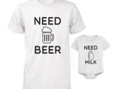 Daddy and Baby Matching T-Shirt and Bodysuit Set - Need Beer and Need Milk