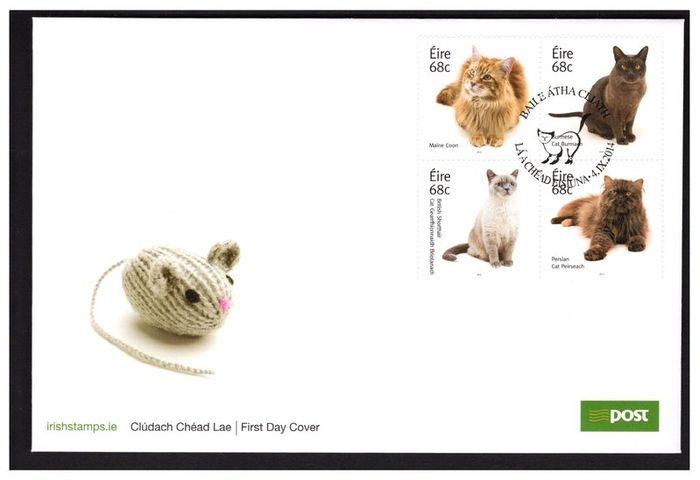 2014 Ireland Cats (Maine Coon, Burmese, British Shortair & Persian) Commemorative Stamps An Post First Day Cover (FDC)