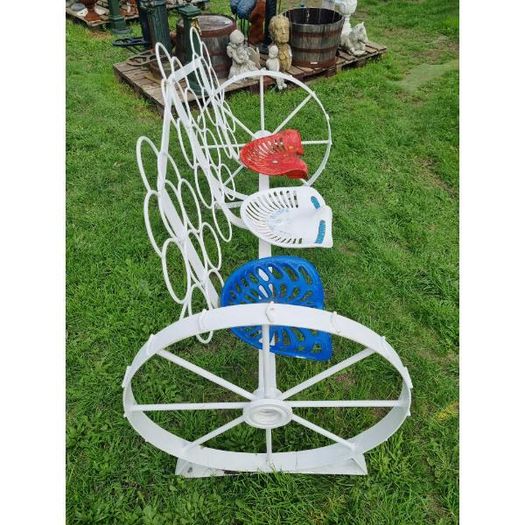 Cart Wheel Bench With Tractor Seats White KAS1354