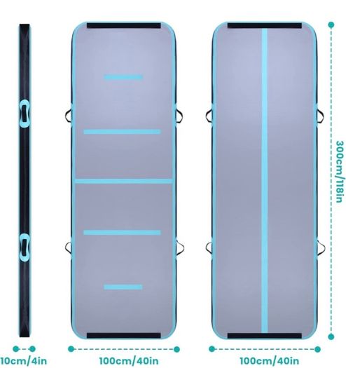 3M Inflatable Gymnastics Mat Tumbling Mat, 10cm Thick Practice Gymnastics Workout Mat Practice for Home Use, Beach, Park Exercise Fitness (FREE POSTAGE)