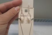 Silver Tone Necklace Pearl Drop Earrings Set New