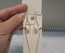 Silver Tone Necklace Pearl Drop Earrings Set New