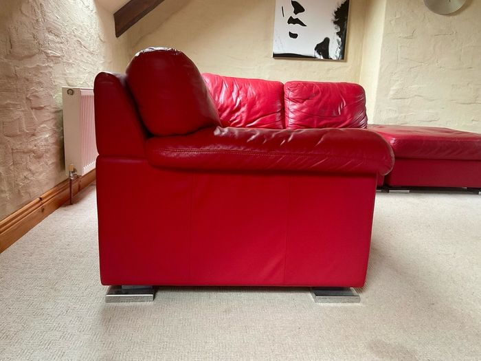 Genuine Leather Sofa & Poof
