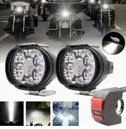 2pcs 6LED Motorcycle Auxiliary Spot Lights+1pc Switch, External LED Driving Headlights, High Brightness