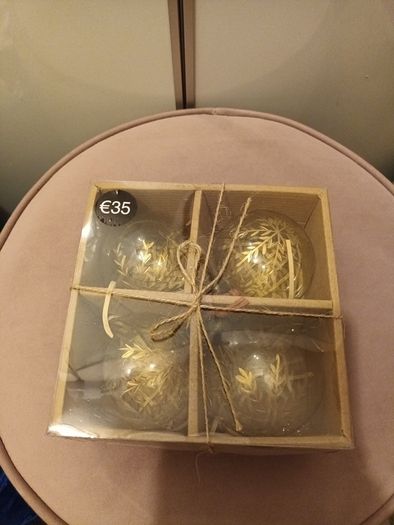 4 luxury glass and gold painted christmas baubles
