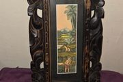 Balinese Painting in Carved Wooden Frame