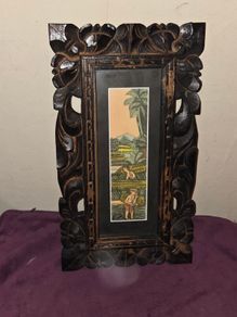 Balinese Painting in Carved Wooden Frame