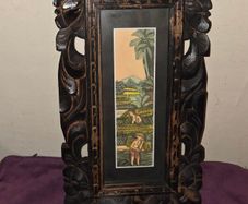 Balinese Painting in Carved Wooden Frame