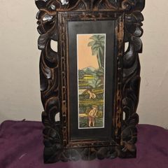 Balinese Painting in Carved Wooden Frame
