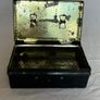 Vintage Tin Cash Box Money Safe - Black with White Stripes - 1930s Image 2