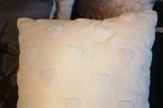 cream linen cushion french knot hearts