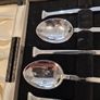 Rare Antique Cased Set of 6 Solid Sterling Silver Coffee Spoons. British Hallmarks Multi-Assay Set which Includes Closed Chester and Glasgow Marks Image 3