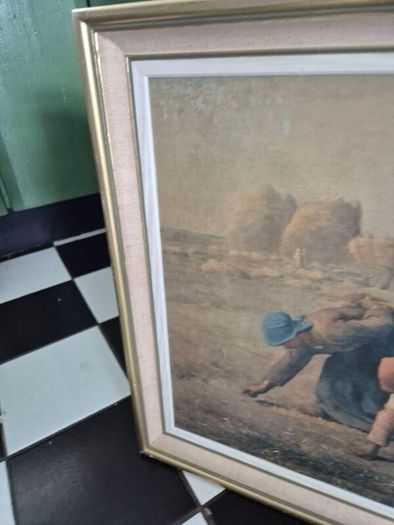 Large Retro Vintage Mid Century large original framed Print on board  of The Gleaners by Jean-Francois Millet