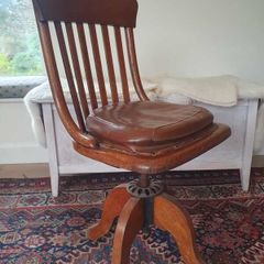 Vintage antique oak swivel  office chair adjustable he