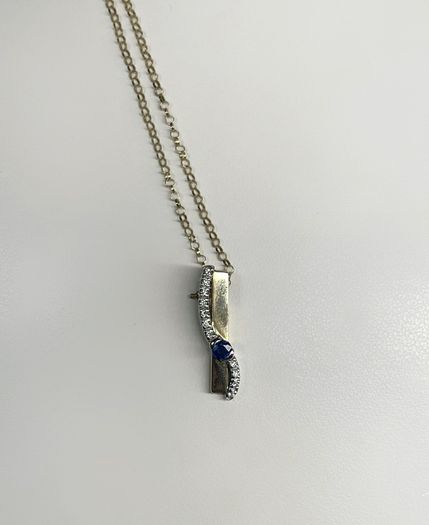 Two Tone 9ct Gold 0.06ct Diamonds and Sapphire Pendant