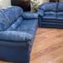 2+3 seater blue leather sofas. Image 7