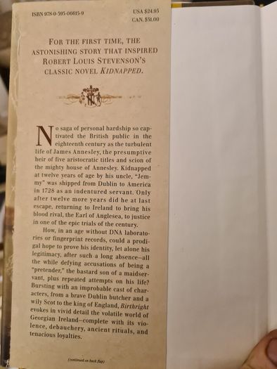 Birthright. The True Story That Inspired Kidnapped A  Roger Ekirch. First Edition. Hardback.
