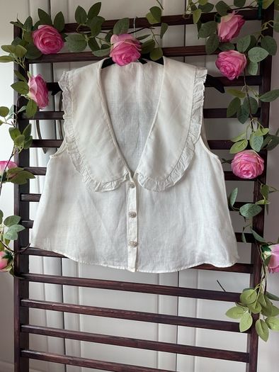 top Zara size large statement collar top 100% linen