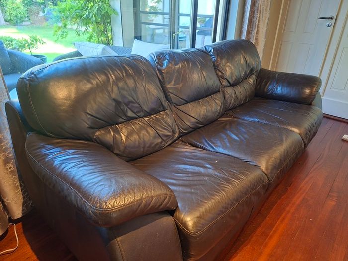 Chocolate Brown Leather Sofas x 3 & Chair