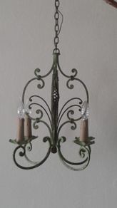 Antique French Circa 1930s Wrought Iron Chandelier with 4 Light Arms