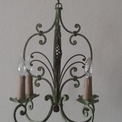 Antique French Circa 1930s Wrought Iron Chandelier with 4 Light Arms
