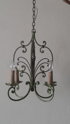 Antique French Circa 1930s Wrought Iron Chandelier with 4 Light Arms