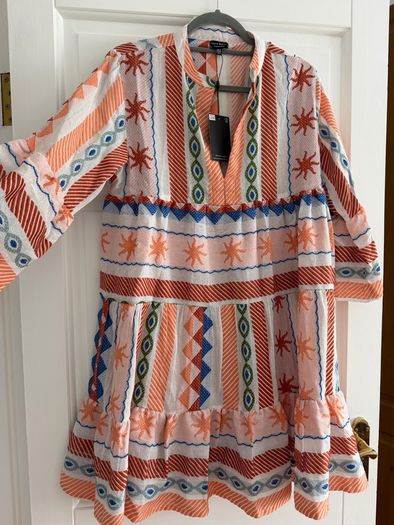 NEW Jacquard 3/4 Sleeve Tiered Dress