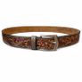 Premium Genuine Leather Belt Dual Tone Vintage Embossed Design with Antique Metal Buckle Image 5