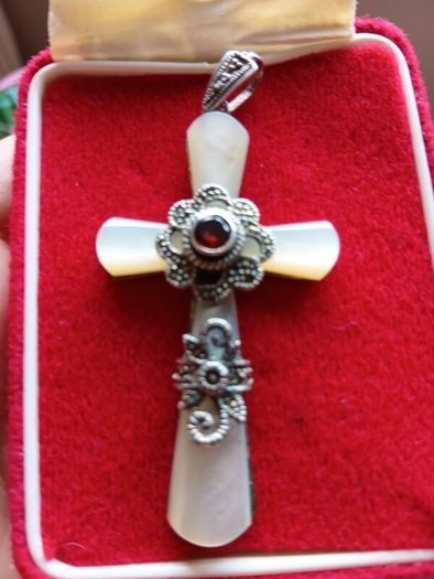 Unique item. Vintage Sterling Silver Mother of Pearl Cross. Hallmarked. Unique.