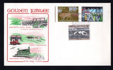 1977 Ireland Golden Jubilees: Electricity Supply Board (ESB); Agricultural Corporation, Greyhound Track Racing in Ireland Commemorative Stamp Illustrated Hibernian First Day Cover (FDC)