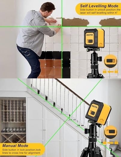 FREE EXPRESS SHIPPING Green Laser Level Self-Leveling Bright Green Beam Horizontal and Vertical Cross Line Laser for Home Decoration DIY etc.Carrying Pouch Battery Included