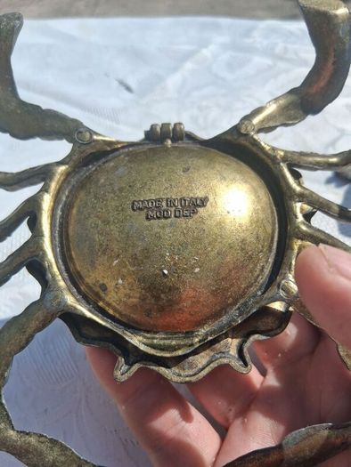 Midcentury Italian Crab and Frog Brass Ashtrays